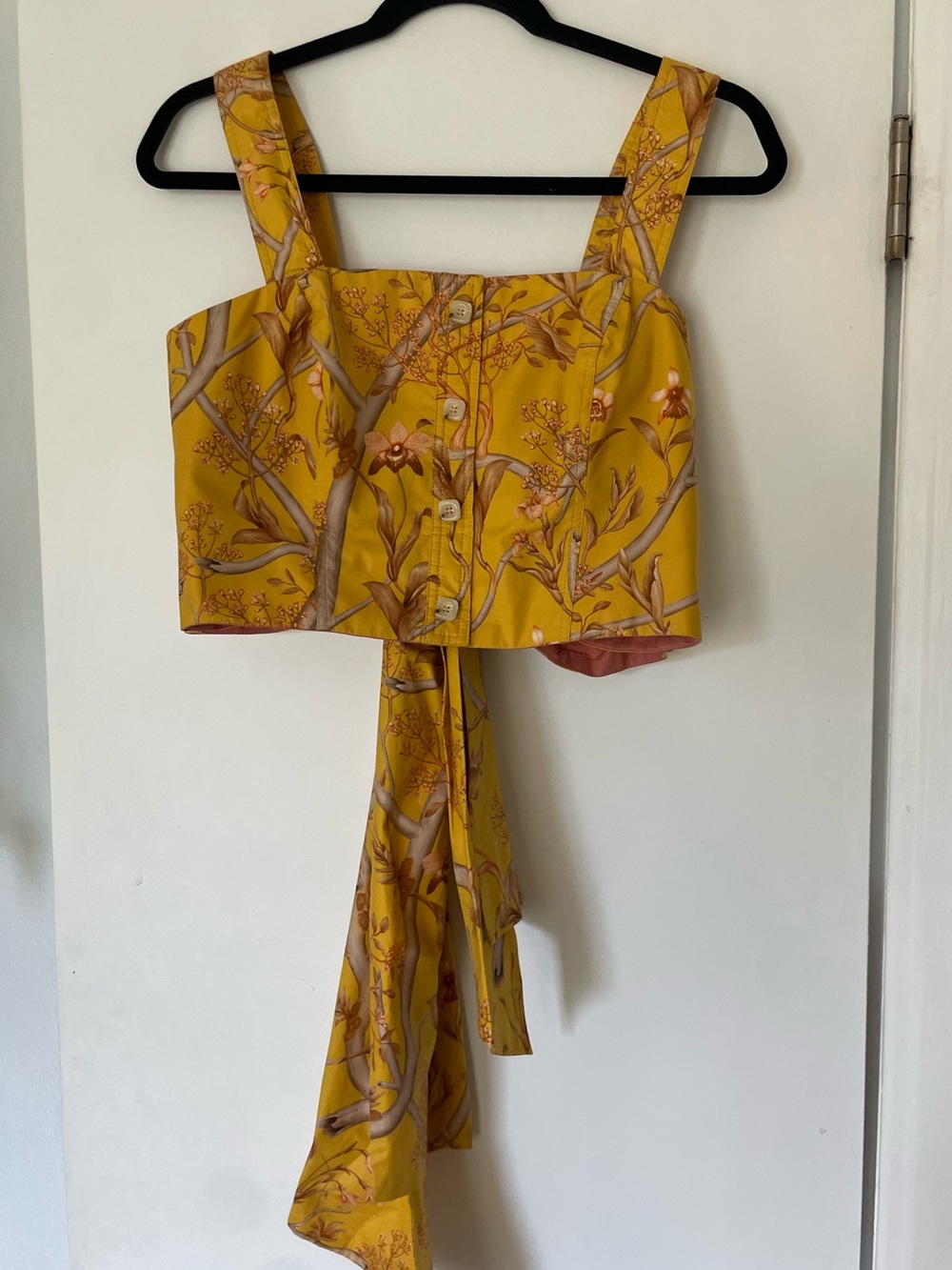 JOHANNA ORTIZ romantic travels curry Yellow Floral Tie-Back Crop Tank Top size 8